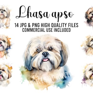 Lhasa Apso Dog Clipart, 14 JPG and PNG Files for Digital Download, Card Making, Clip Art, Digital Collage, Digital Crafts Making