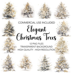 Christmas Tree Gold Clipart - 12 High Quality Transparent Background PNGs - Digital Download - Card Making, Mixed Media, Digital Paper Craft