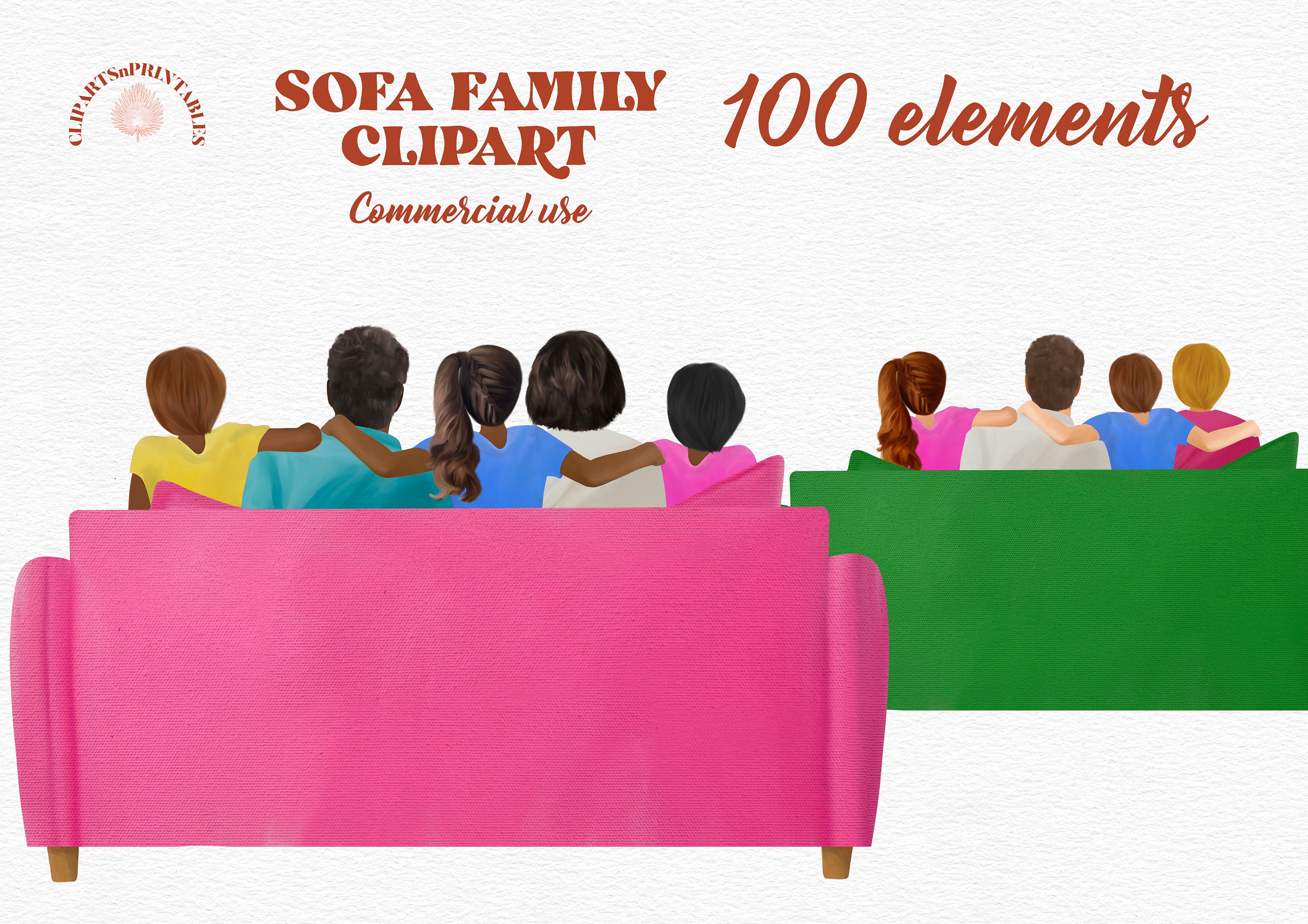 Family Sofa Clipart Commercial Use Couch Family Portrait Etsy