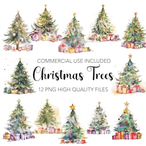 Christmas Tree Clipart  - 12 High Quality Transparent Background PNGs - Digital Download - Card Making, Mixed Media, Digital Paper Craft