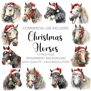 Christmas Horses Clipart - 12 High Quality Transparent Background PNGs - Digital Download - Card Making, Mixed Media, Digital Paper Craft