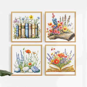 Wildflowers Cross Stitch Pattern Bundle Instant PDF Download Books and Wildflowers Watercolor Cross Stitch Hand Embroidery Flower Design Set