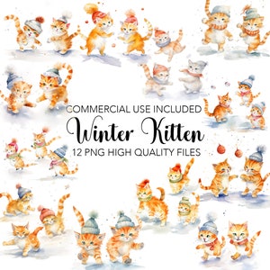 Winter Kitten Clipart  - 12 High Quality Transparent Background PNGs - Digital Download - Card Making, Mixed Media, Digital Paper Craft