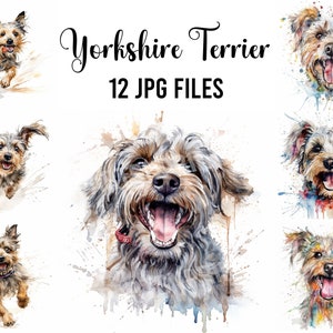 Yorkshire Terrier Clipart, 12 JPG Files for Digital Download, Dogs Card Making, Clip Art, Digital Collage, Digital Crafts Making
