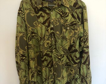 Bugatchi Uomo Mens XL long Sleeve Polka Shirt Euc Shaped Fit H1
