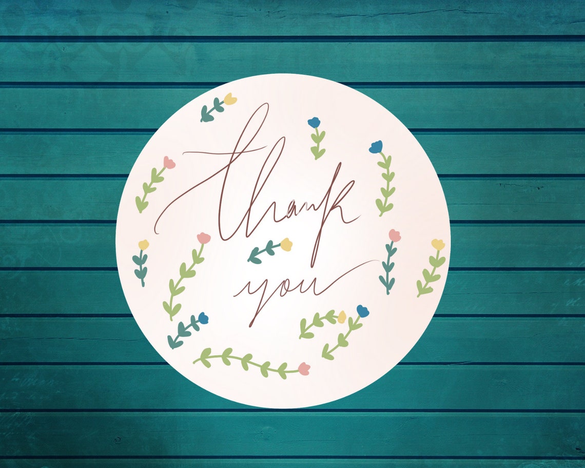 floral thank you business sticker printable a4 pdf packaging etsy