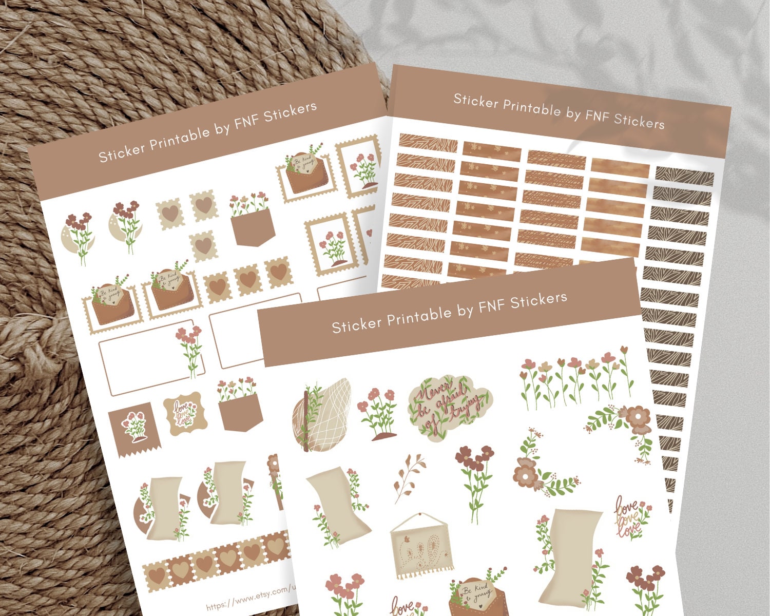 PRINTABLE Boho Sticker set of 3 Vintage stickers Journal Etsy