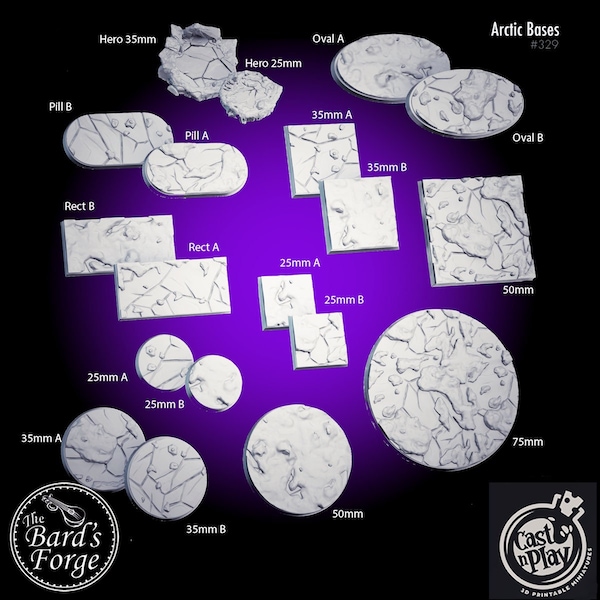 Artic Style Bases • Cast N Play • 25mm 30mm 35mm 50mm 75mm 3D RESIN Printed • Tabletop Fantasy Gaming • D&D • Dungeons and Dragons