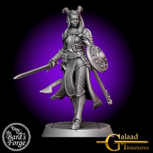 Female Tiefling Knight Paladin Warrior • Fey • Feywild • Galaad Miniatures • Mini 3D Resin Printed 28-32mm • Tabletop Fantasy Gaming • D&D