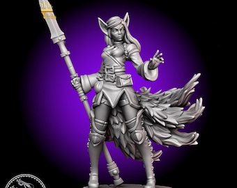 Female Kitsune Warrior Mage • Fey • Feywild • Galaad Miniatures • Mini 3D Resin Printed 28-32mm • Tabletop Fantasy Gaming • D&D