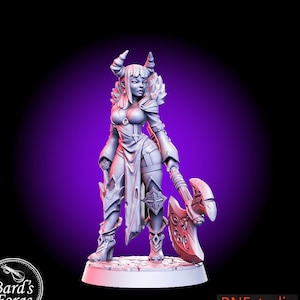 Soraya Tiefling Female Paladin Warrior Miniature 3D Resin Printed 28-32mm Tabletop Fantasy Gaming D&D Pathfinder Frostgrave RN Estudio