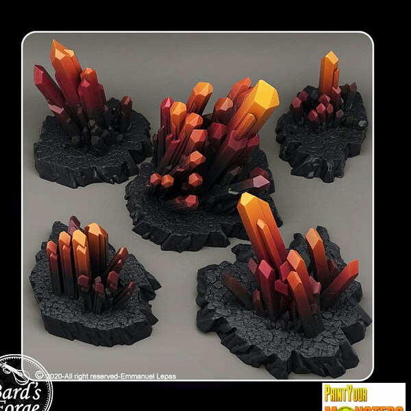 5pc Set Magic Crystal Rocks 3D RESIN Printed 28-32mm Tabletop Scatter Terrain Fantasy Gaming D&D Pathfinder Frostgrave