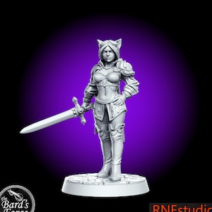 Ambar Cat Girl Female Warrior • RN Estudio • Miniature • 3D Resin Printed 28-32mm • Tabletop Fantasy Gaming • D&D