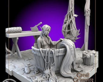 Captured Mermaid Miniature Diorama 3D Resin Printed 28-32mm Tabletop Dark Fantasy Gaming D&D Pathfinder Great Grimoire