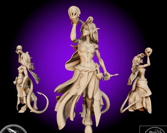 Tiefling Witch Mage Sorceress Miniature 3D Resin Printed 28-32mm Tabletop Fantasy Gaming D&D Pathfinder Frostgrave  Kingdom of Tiradom