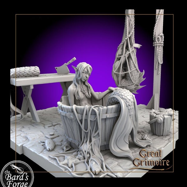 Captured Mermaid Miniature Diorama 3D Resin Printed 28-32mm Tabletop Dark Fantasy Gaming D&D Pathfinder Great Grimoire