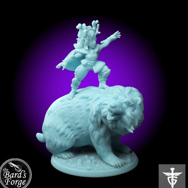 Gnome Druid and Bear Friend Miniature 3D Resin Printed 28-32mm Tabletop Fantasy Gaming D&D Pathfinder  Twin Goddess