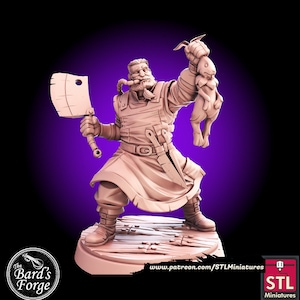 Village Butcher Merchant Mini 3D Resin Printed 28-32mm Tabletop Fantasy Gaming D&D Pathfinder Frostgrave   STL Miniatures