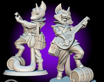 Bard Catfolk • Tabaxi • Cat • KAW • Miniature • 3D Resin Printed 28-32mm • Tabletop Fantasy Gaming • D&D • Pathfinder