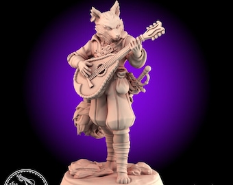 Kitsune Bard • Hero Warrior • Galaad Miniatures • Into The Woods • Mini 3D Resin Printed 28-32mm • Tabletop Fantasy Gaming • D&D