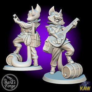 Bard Catfolk • Tabaxi • Cat • KAW • Miniature • 3D Resin Printed 28-32mm • Tabletop Fantasy Gaming • D&D • Pathfinder