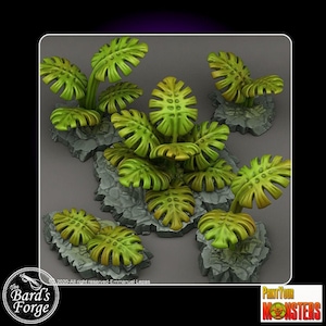 5pc Set Giant Monstera Jungle Plants 3D RESIN Printed 28-32mm Tabletop Scatter Terrain Fantasy Gaming D&D Pathfinder Frostgrave