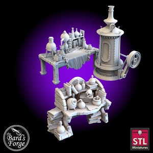 Alchemist Workshop Fantasy Props Scatter Terrain Mini 3D Resin Printed 28-32mm Tabletop Fantasy Gaming D&D City of Firwood STL Miniatures