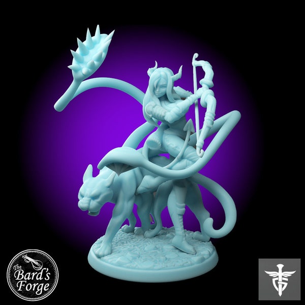 Tiefling Ranger With Displacer Beast Miniature 3D Resin Printed 28-32mm Tabletop Fantasy Gaming D&D Pathfinder  Twin Goddess