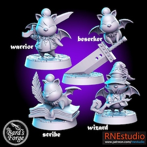 Ensemble de 4 figurines Batomon Moogle inspiré RPG 3D résine imprimée 28-32 mm Fantasy Gaming D&D Pathfinder Frostgrave RN Estudio