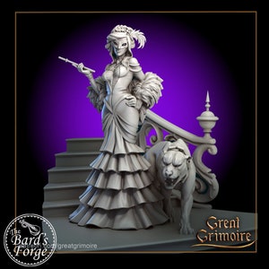 Milady with Panther Miniature • 3D Resin Printed 28-32mm • Tabletop Fantasy Gaming • D&D • Pathfinder • Frostgrave • Great Grimoire