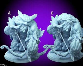 Owl Bear Archer • Fighter •Twin Goddess • Miniature • 3D Resin Printed 28-32mm 75MM • Tabletop Fantasy Gaming • D&D