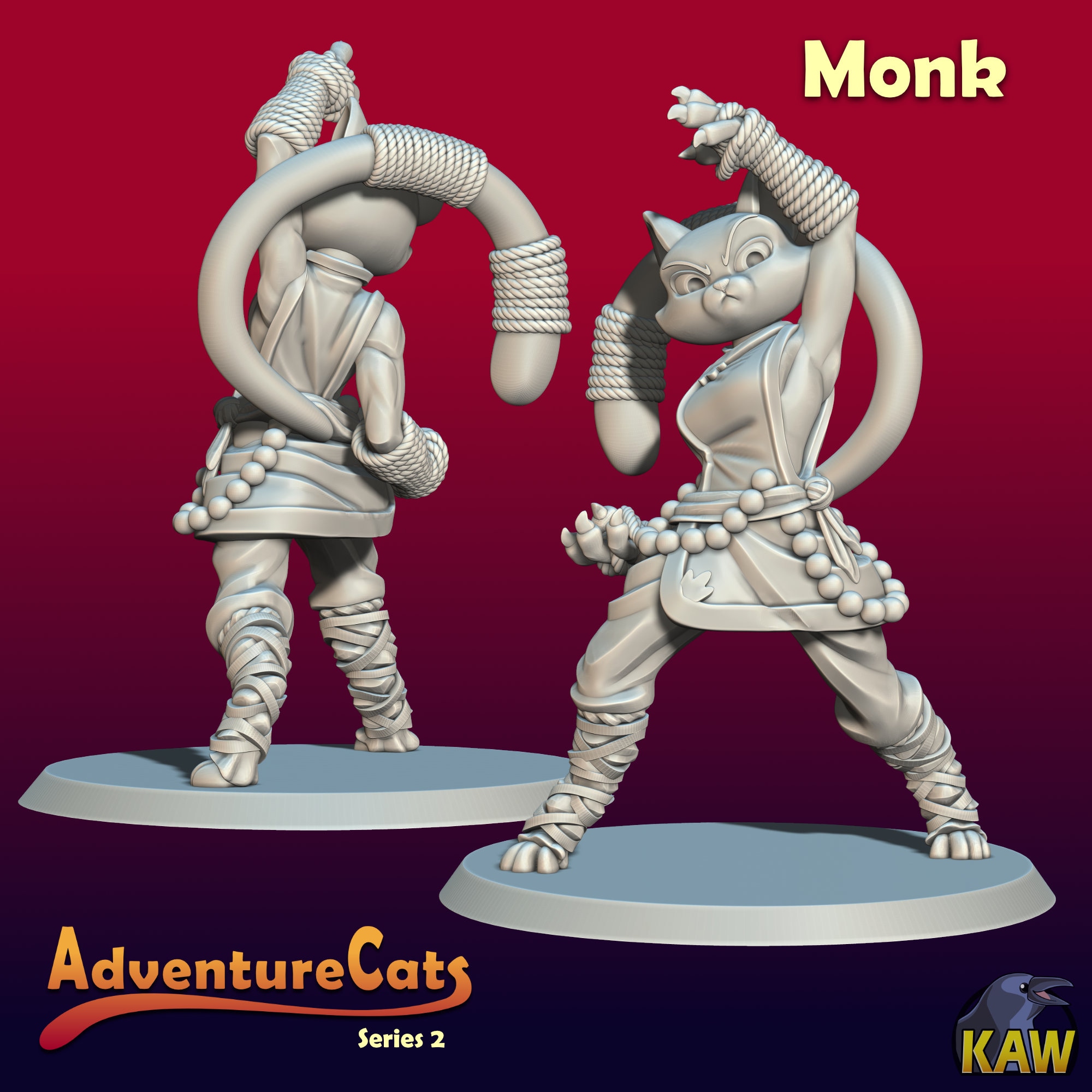 Monk Cat Tabaxi Catfolk KAW Miniature 3D Resin