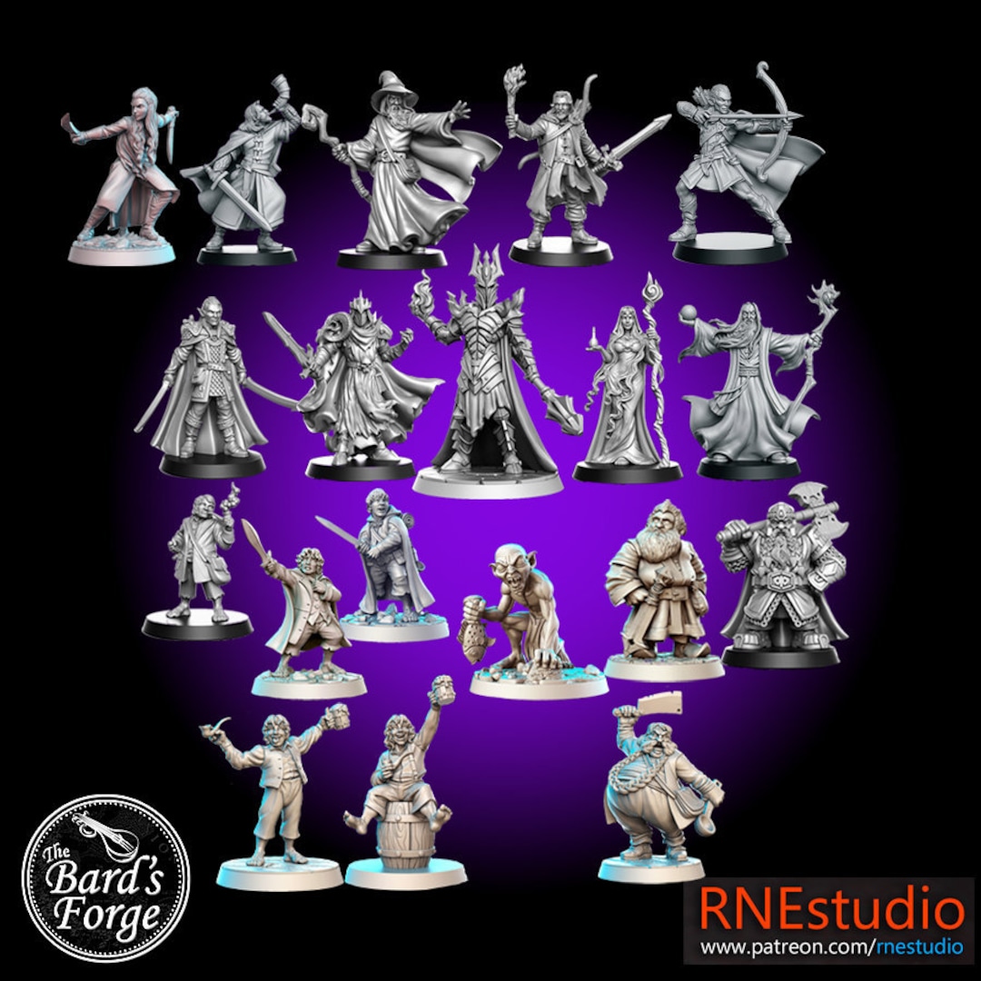 19pc Set Lord of the Rings Inspired Miniature 3D Resin Printed 2832mm