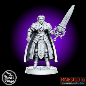 Agnès guerrière miniature 3D imprimée en résine 28-32 mm sur table Fantasy Gaming D&D Pathfinder Frostgrave Starfinder RN Estudio