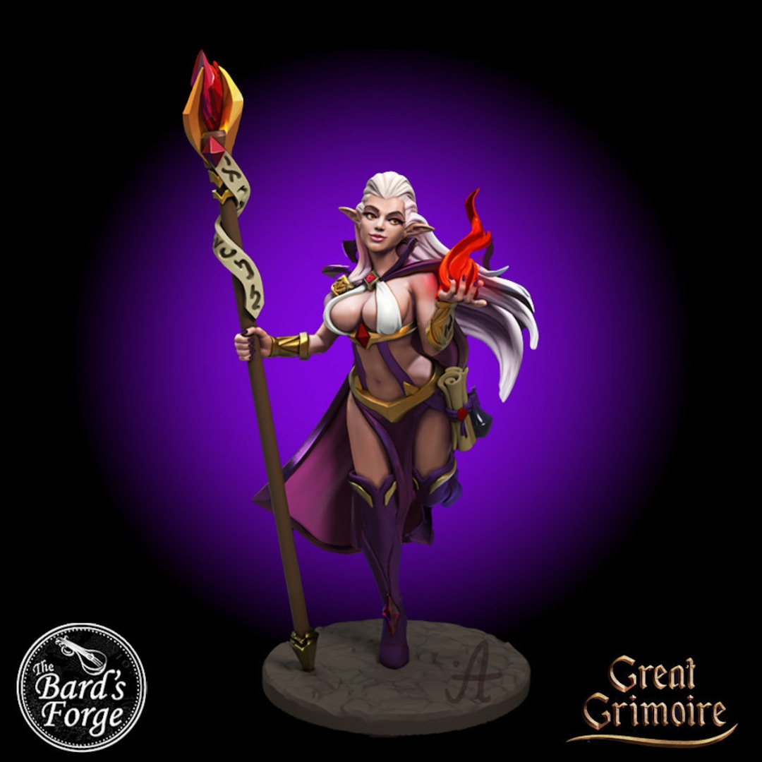 Elf Witch Sorceress Miniature 3D Resin Printed 28-32mm