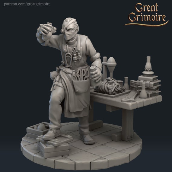 Mad Scientist the Dr. and Lab Props Miniature 3D Resin Printed 28