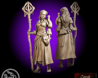 Elowen Girl With Ferret • Great Grimoire • Miniature • 3D Resin Printed 28-32mm • Tabletop Fantasy Gaming • D&D • Dungeons and Dragons