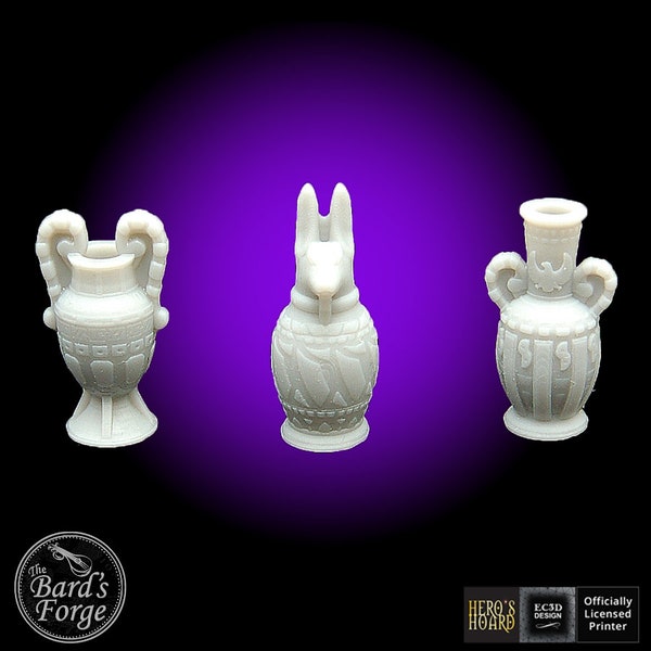 Egyptian Tomb Urns Vases  3pc Set Mini 3D RESIN Printed 28-32mm Tabletop Fantasy Gaming DND Pathfinder Empire of the Scorching Sands