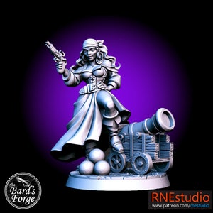 Shelly Pirate Buccaneer w/Cannon • RN Estudio • 3D Resin Printed 28-32mm • Tabletop Fantasy Miniature • Gaming • D&D • Dungeons and Dragons
