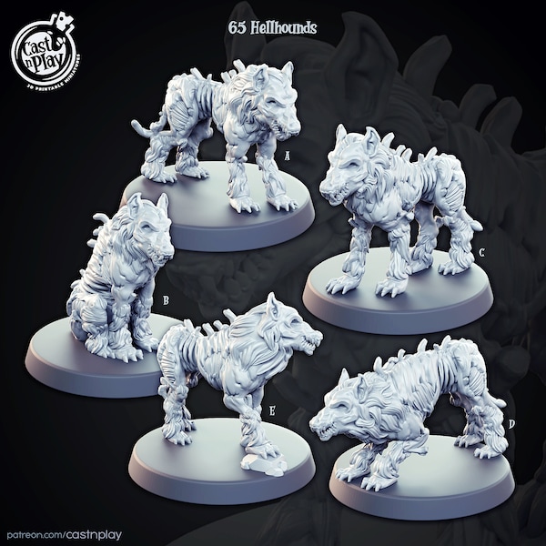 Hell Hounds • Cast N Play • 3D Resin Printed Miniature • 28mm-32mm • Tabletop Fantasy Gaming • D&D • Dungeons and Dragons