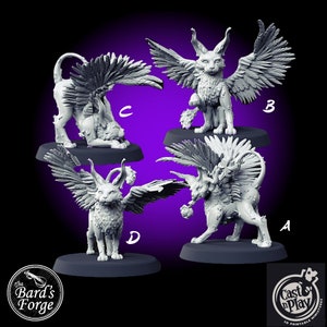 Kneazle Winged Cat Familiar • Cast N Play • Miniature • 3D Resin Printed • Tabletop Fantasy Gaming • D&D • Dungeons and Dragons