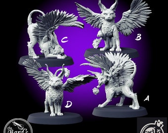 Kneazle Winged Cat Familiar • Cast N Play • Miniature • 3D Resin Printed • Tabletop Fantasy Gaming • D&D • Dungeons and Dragons