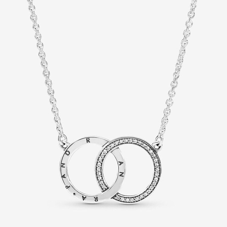 Pandora Silver necklace interlocking double Circles Necklace Etsy