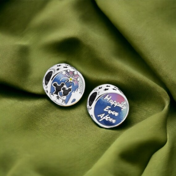 Pandora charms, Disney Parks Happily Ever After Charm, Mickey & Minnie fireworks Charm, 925 Sterling Silver with Enamel, CZ in gift pouch