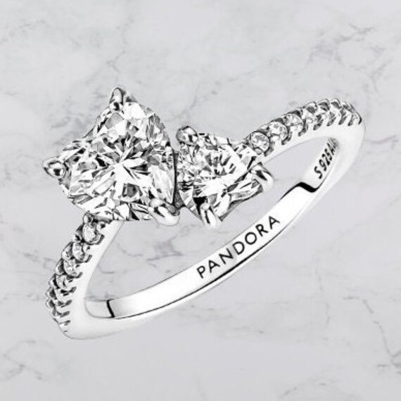 Pandora Double Heart Sparkling Ring