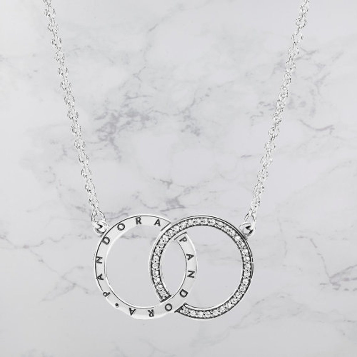 Pandora Silver necklace interlocking double Circles Necklace Etsy
