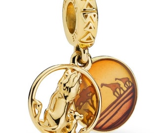 Pandora Simba & Mufasa Sunset Dangle  Bracelet charms, Beads, dangles, New / Threaded / Metallic Gold / Sterling Silver Active