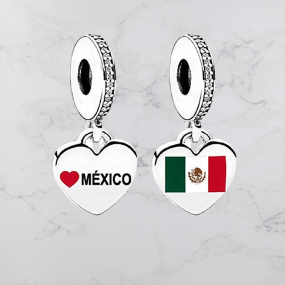 Pandora charms, Love Mexico Flag Heart Dangle Charm, sterling silver charms  for pandora bracelet in a gift pouch