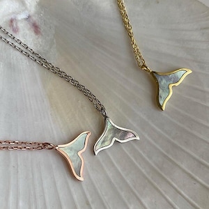 Whale Tail Necklace, Handmade 925 Sterling Silver with Mother-of-Pearl Inlay