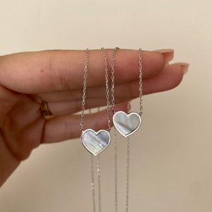 Heart Necklace, Heart Pendant,Sterling Silver, Birthday Gift, Anniversary Gift, Gift for Mom, Mother-of-Pearl Necklace,  Valentine&#39;s Day